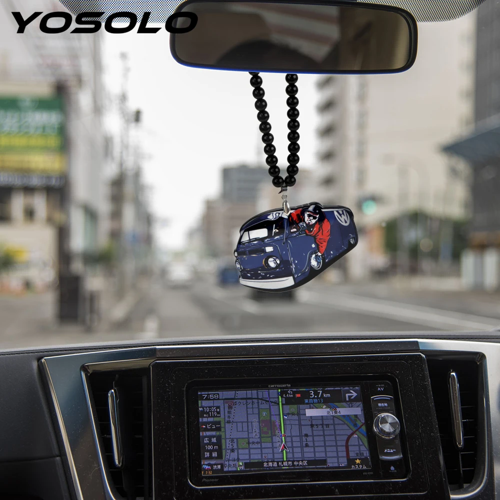 

YOSOLO Bus Pattern Car Rear View Mirror Hanging Ornament Acrylic Car Styling Auto Decoration Interior Accessories Gift