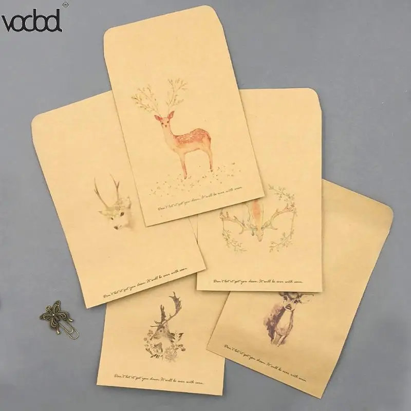 

VODOOL 4pcs Vintage Deer Paper Envelope Scrapbooking Envelopes Stationery Gifts Kraft paper Material Envelopes Random delivery
