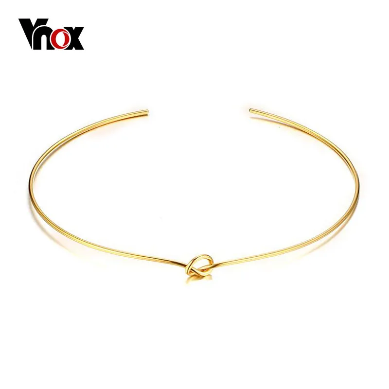 Vnox Мода узел колье Цепочки и ожерелья для Для женщин jewelry 316L Нержавеющая сталь Золото-цвет 2 мм Ширина