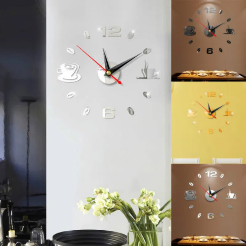 3D современные DIY большое количество зеркальные настенные стикеры Большие часы