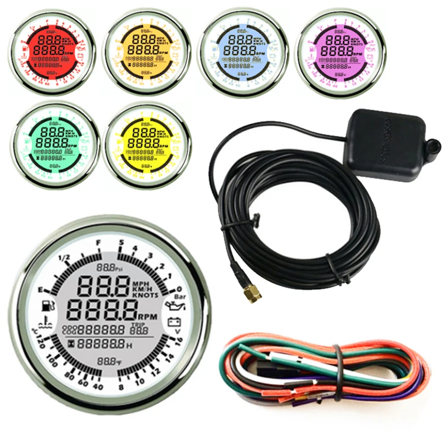 

6-IN-185mm Digital GPS Speedometer Gauge LCD Water Temperature Oil Pressure Voltmeter Fuel Level Total Odometer Trip Meter
