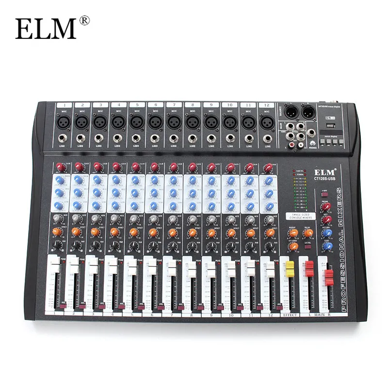 

ELM 12 Channel Professional Karaoke Audio Mixer Microphone Digital Console Sound Mixing Amplifier With USB 48V Phantom Power