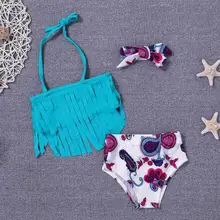 3 шт./компл. кисточкой Цветочный купальный костюм повязка на голову для девочек Разделение купальник повязка на голову