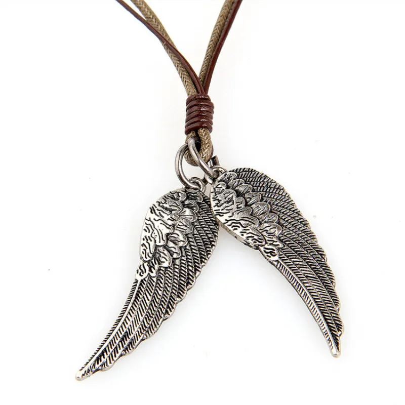 Punk Wing Feather Original Style Leather Rope Chain Men Necklace