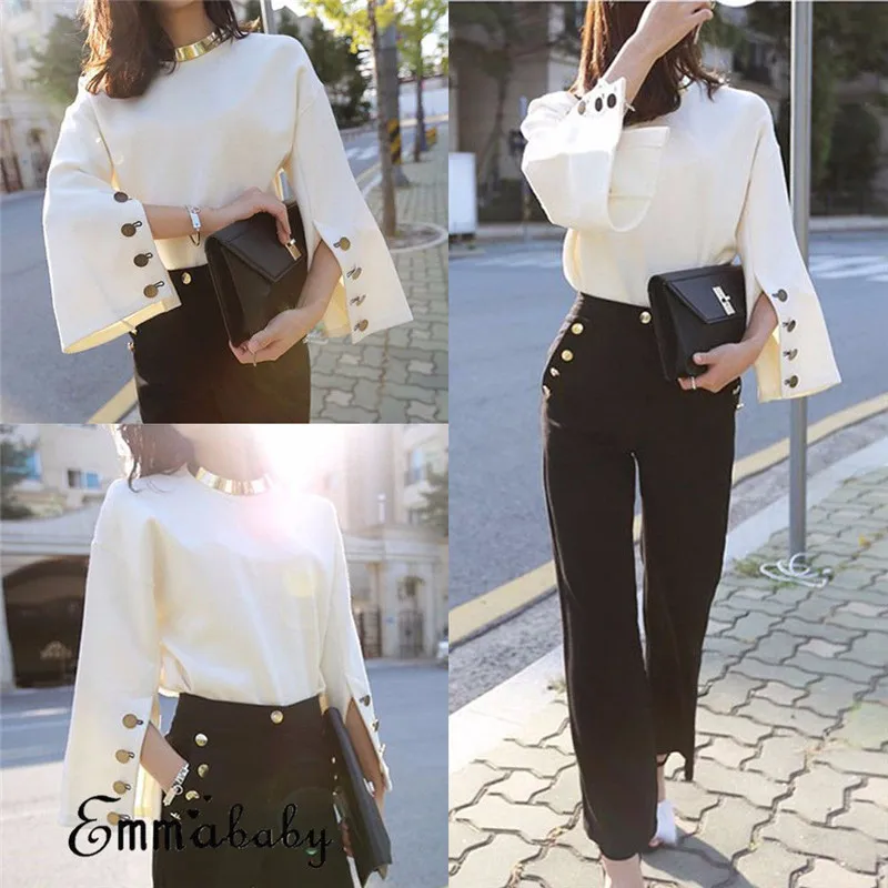 

Fashion Women Casual Loose Solid Long Sleeve Blouse O-Neck Shirt Tops Office OL Pullover Autumn Jumper Clothes