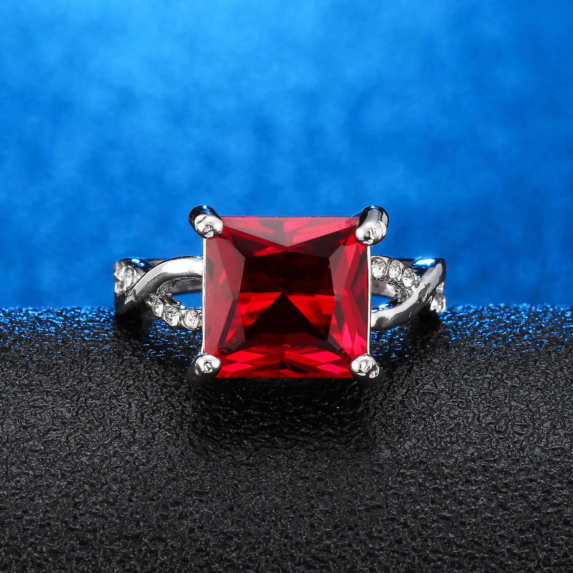 Princess Square Ruby Ring Bague Etoile Jewelry Anillos De Bizuteria for