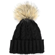 HTHL-женская шапка мягкая Шерстяная кепка зимний теплый свитер шапка(черный