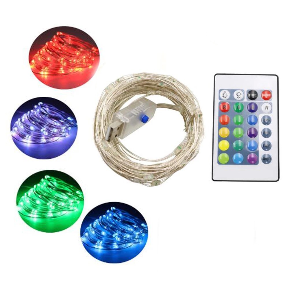 

RGB 16 colors Changeable USB Fairy Lights Outdoor Waterproof 10M/5M LED Light String Remote Control Garland Street Decorative