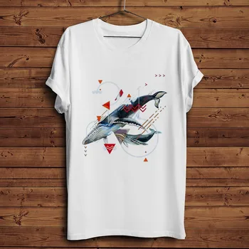 

Modern nature Art of Geometric Graphics with shark whale Giraffe Zebra cool t shirt men new white homme cool geek t-shirt