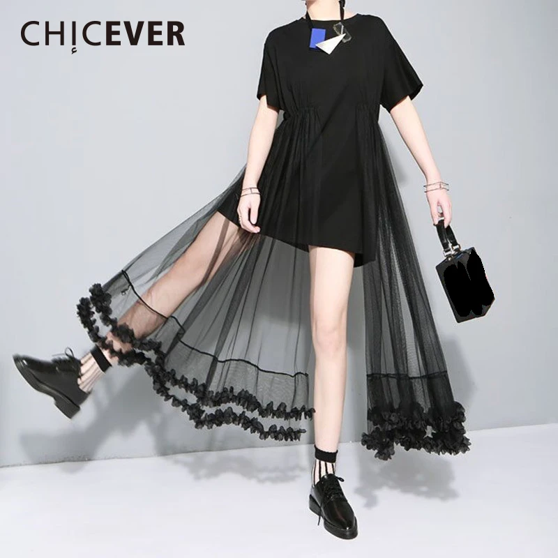 CHICEVER осень 2018 г. платье для женщин лоскутное кружево сетки оборками короткий