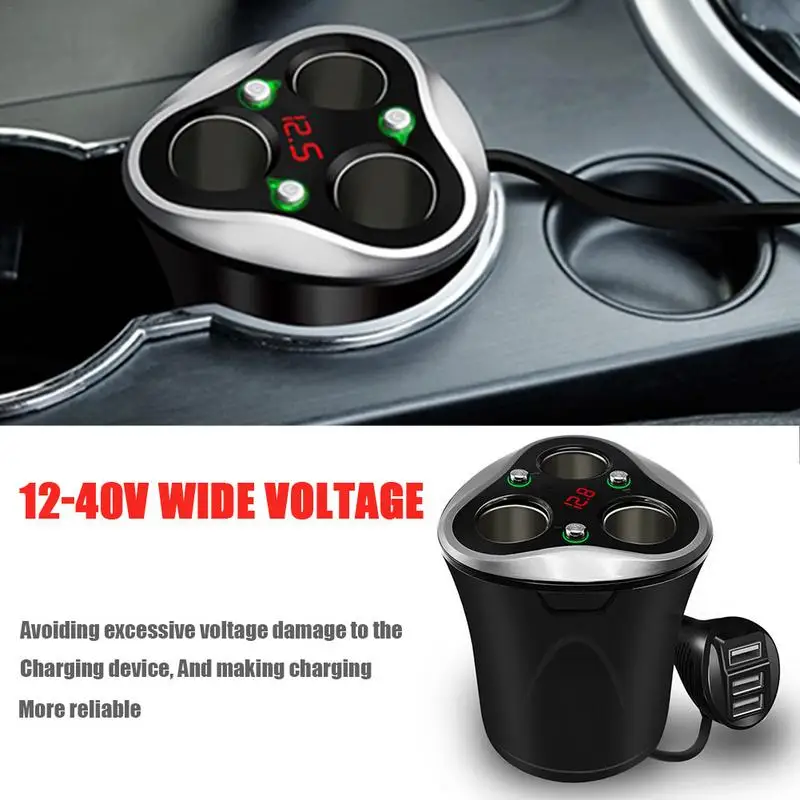 

Car Charger 1 for 3 Socket Cigarette Lighter Splitter Multifunctional Mobile Phone 3 USB Car Charger Adapter Cupped Plug
