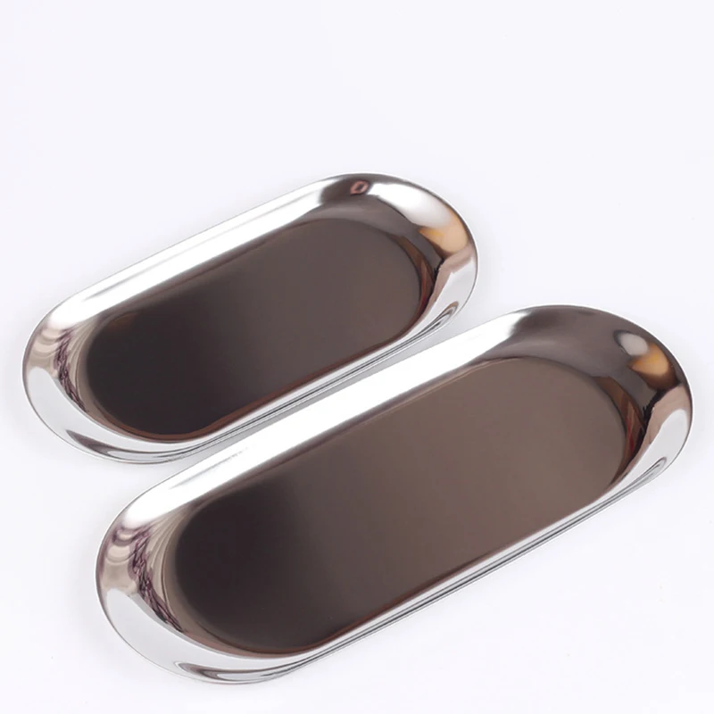 

Stainless Steel Oval Plate Storage Tray Dried Fruit Snack Jewelry Holder Plate