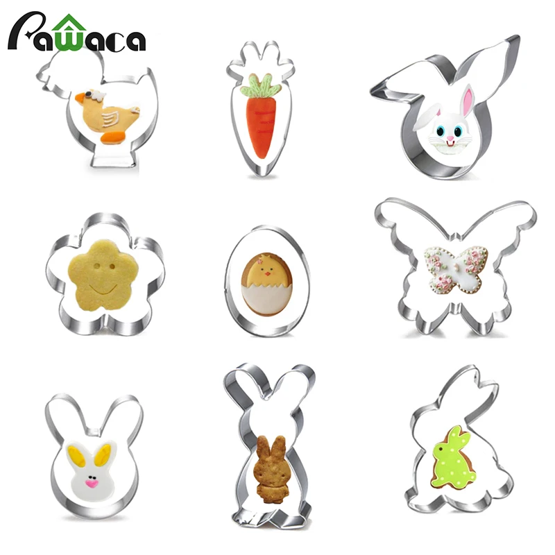 

9pcs/lot Easter Cookie Cutters Cute Stainless Steel Non-stick Mini Biscuit Fondant Molds Cookie Cutters For Kids Adults Baking