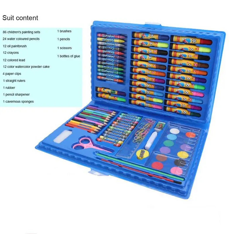 Preise 86 stücke Set kinder Malerei Geschenke Student Schreibwaren Box Kunst Lernen Aquarell Stift Pinsel Schreibwaren Set Pädagogisches Spielzeug
