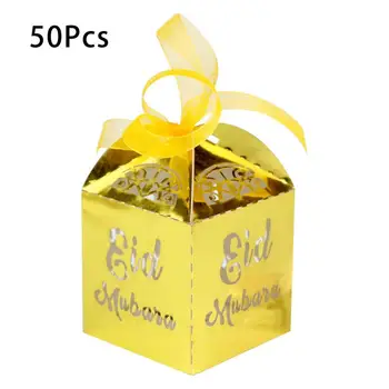 

50Pcs Muslim Ramadan Festival Candy Container Openwork Candy Box Golden Silver Black Chocolate Storage Box Islamic