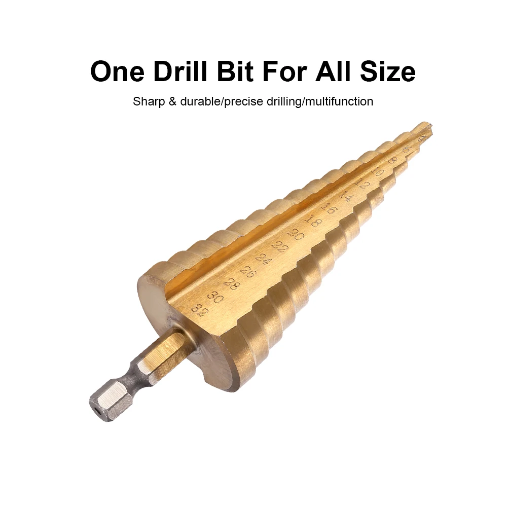 Jelbo 1PCS High Speed Steel Titanium Coated 4-32mm Step Drill Bit Power Tool Woodworking Wood Metal Drill Bit Set