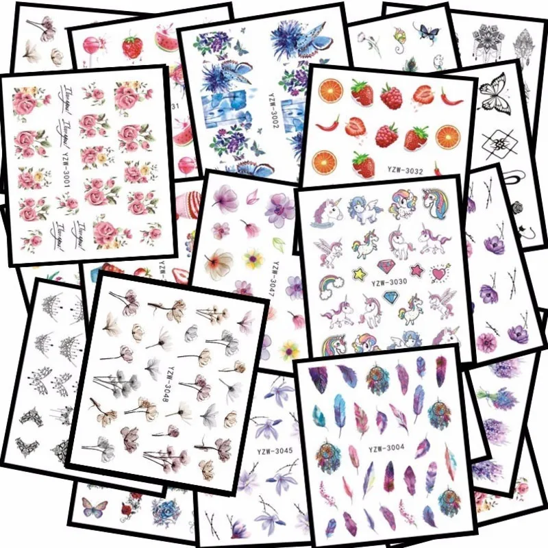 

1 Sheet Flowers Skull Nail Stickers 3d Blossom Water Decals Color Plants Manicure Decorations Nailart Supply For Diy UV Gel Glue