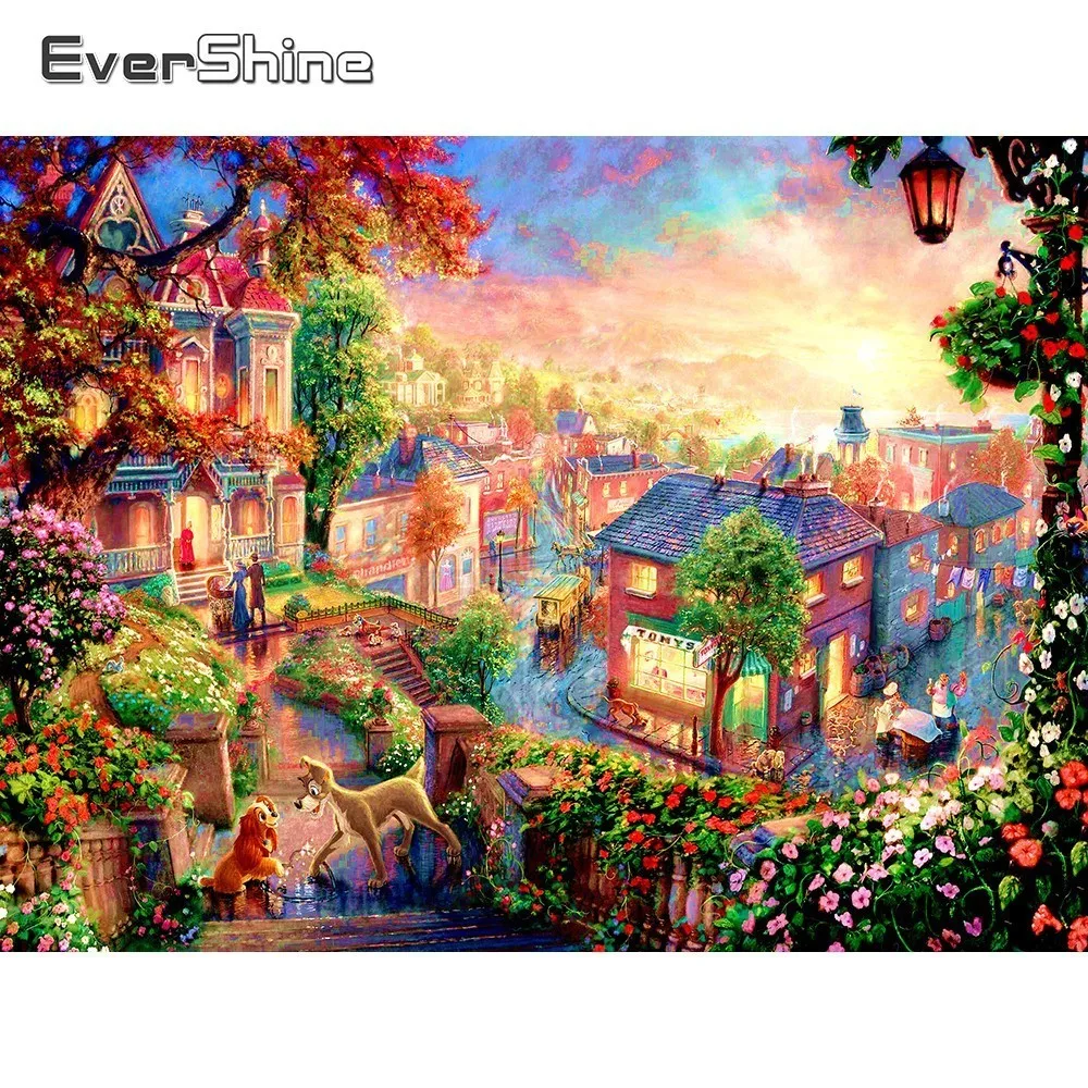 EverShine Diamond Mosaic Full Display Landscape 5D Painting Town Scenery Cross Stitch Embroidery Children's Gift | Дом и сад