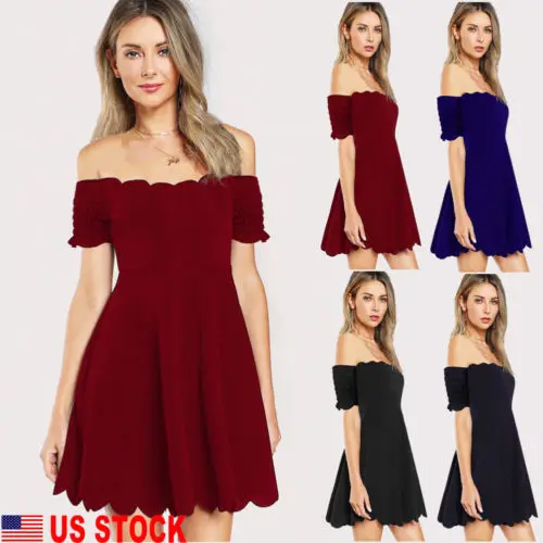 Women's Elegant Off shoulder Dress Short Sleeve Formal Mini Dresses ...