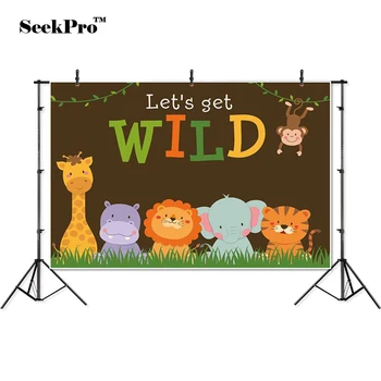 

thin vinyl lion elephant let's get wild baby children photo Backgrounds Printed Professional indoor Photographic studio Backdrop