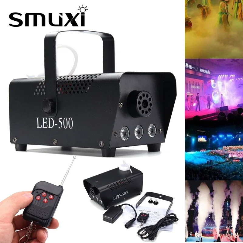 Smuxi Профессиональный 500 W RGB светодио дный Беспроводной дым машина тумана диско DJ вечерние KTV Fogger этапе эффект освещения 110 V-230 V