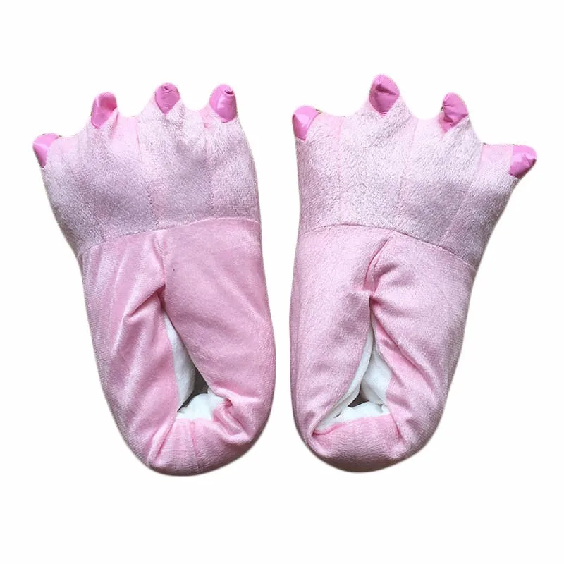 Animal Slippers For Kids Adults Kigurumi Winter Warm Cartoon Pajama Shoes Cartoon Dinosaur Giraffe Cow Tiger Onesie Paw Slippers