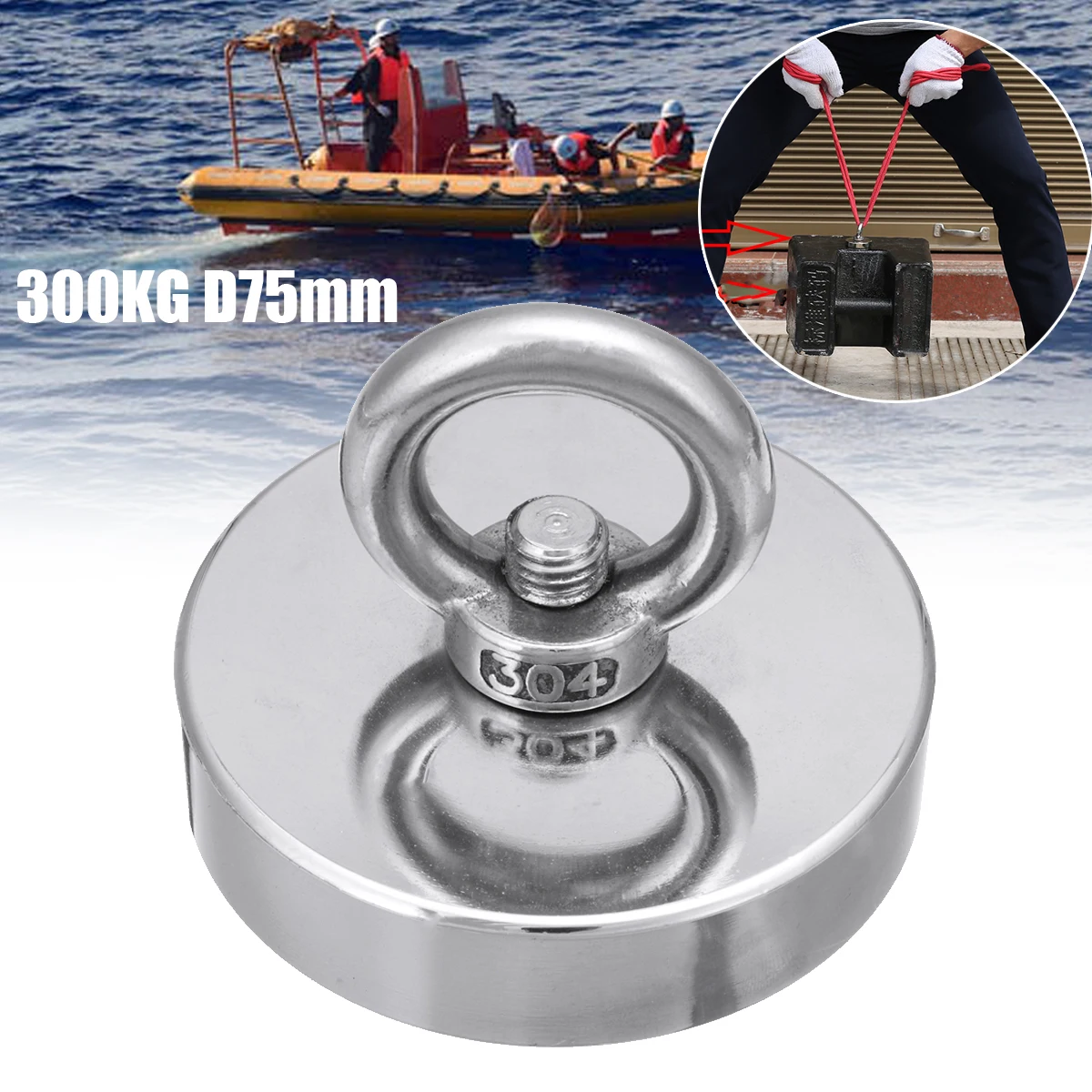 300KG D75mm Salvage Neodymium Magnet Fishing Salvage Recovery ...