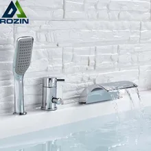 Палубное крепление хром водопад смеситель для ванны с одной ручкой широкий Водопад Носик Смеситель для ванны выдвижной ручной душ широко распространенный 3 отверстия
