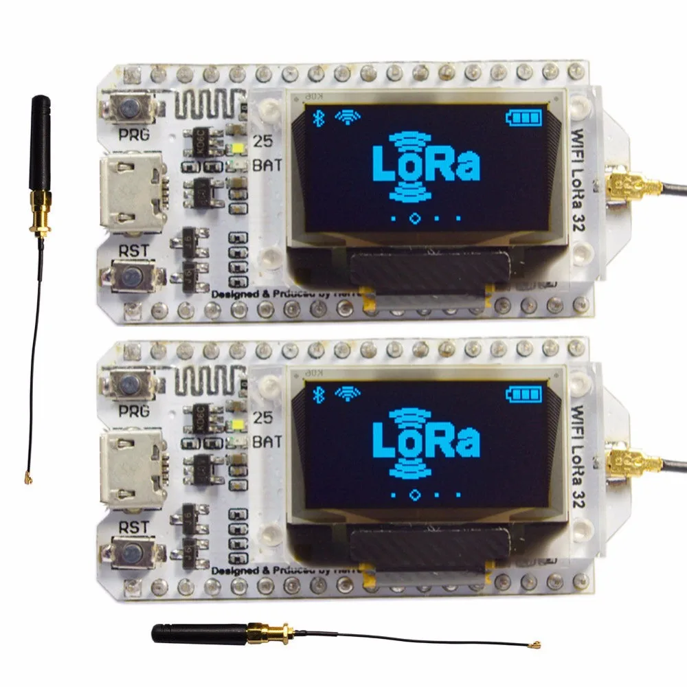 

2Pcs 868Mhz-915Mhz Sx1276 Esp32 Lora 0.96 Inch Blue Oled Display Bluetooth Wifi Lora Kit 32 Module Iot Development Board