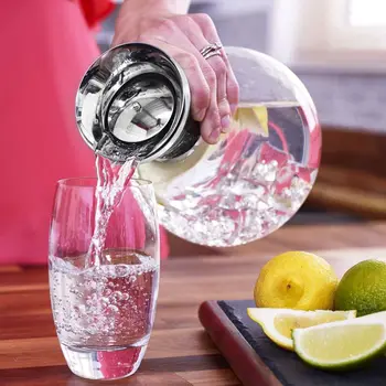 

opening promotion-1.5L Glass Carafe With Stainless Steel, Lid, Water Carafe, Decanter, Free 21 Drink Gift Cards Glass Jug, Gif