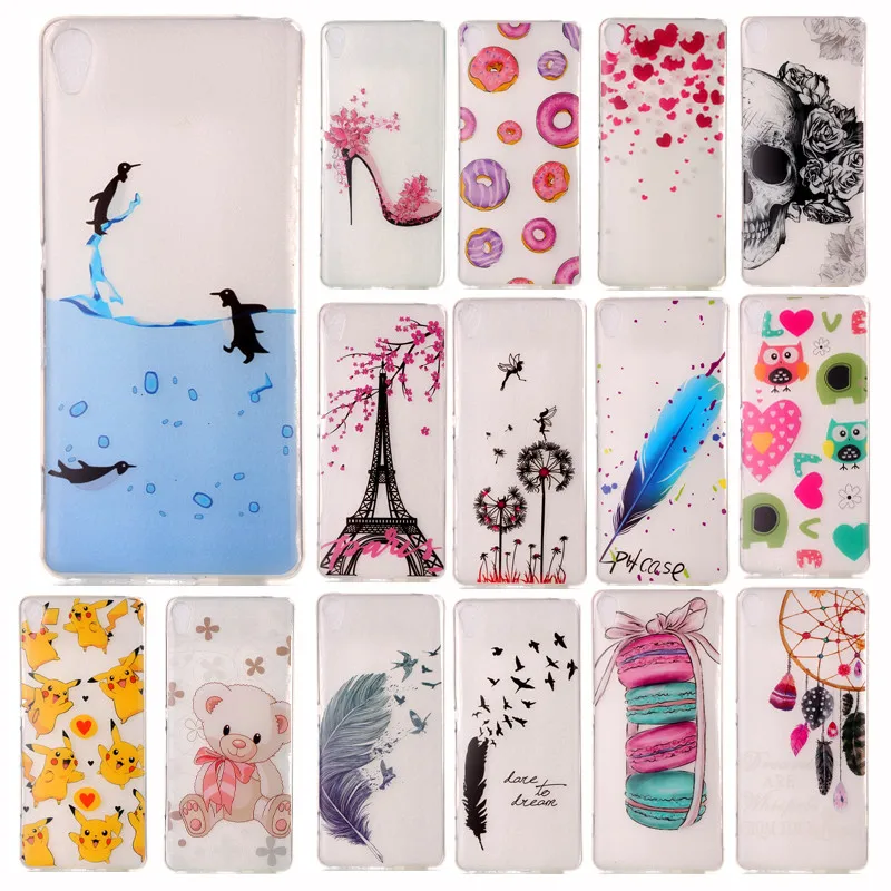 For Sony Xperia XA Dual F3112 Transparent Case Cute Animal Flower Silicone TPU Gel Back Cover for F3111 F3113 F3116 |