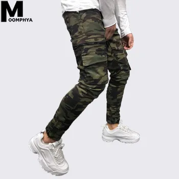

Moomphya 2019 New Camo pocket skinny jeans men Streetwear hip hop zipper camoflage men jeans Stylish Cargo pants biker jeans