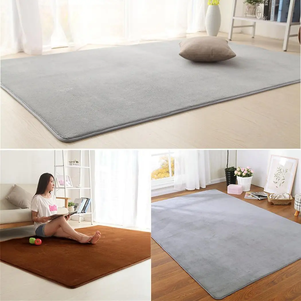 

Rectangle Shape Solid Coral fleece Carpet Living Room Table Bedroom Bedside Mat Non-slip Thickening Rug