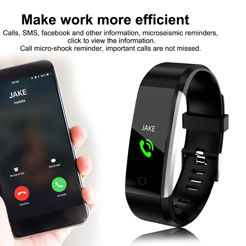 115Plus Blood Pressure Fitness Bluetooth Waterproof Heart Rate Monitor Watch Tracker Smart Bracelet Wristband