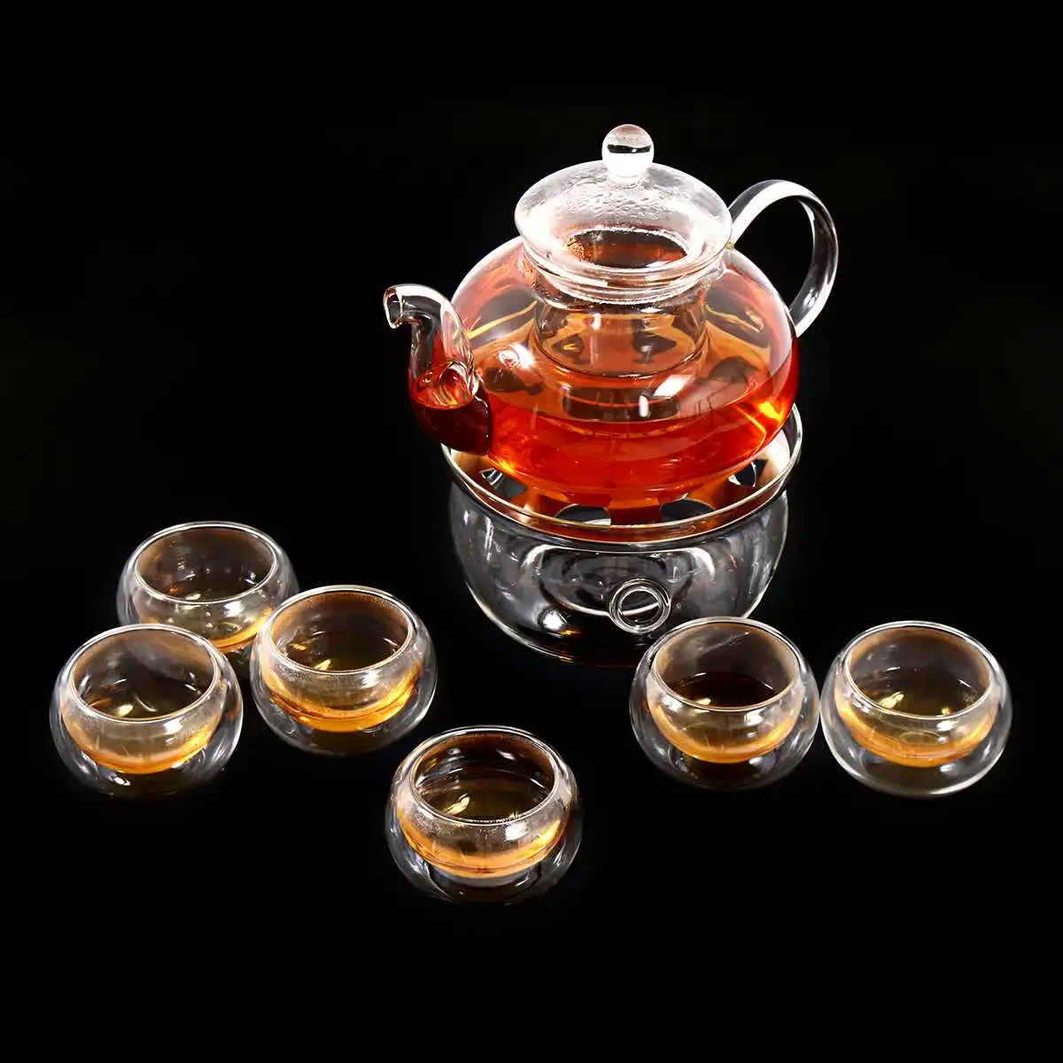 

8 Pcs/Set Clear Glass Tea Double Wall Teapot & Cup Filtering Drink Home Decor Handmade Teapot Set Heat-Resisting Warmer