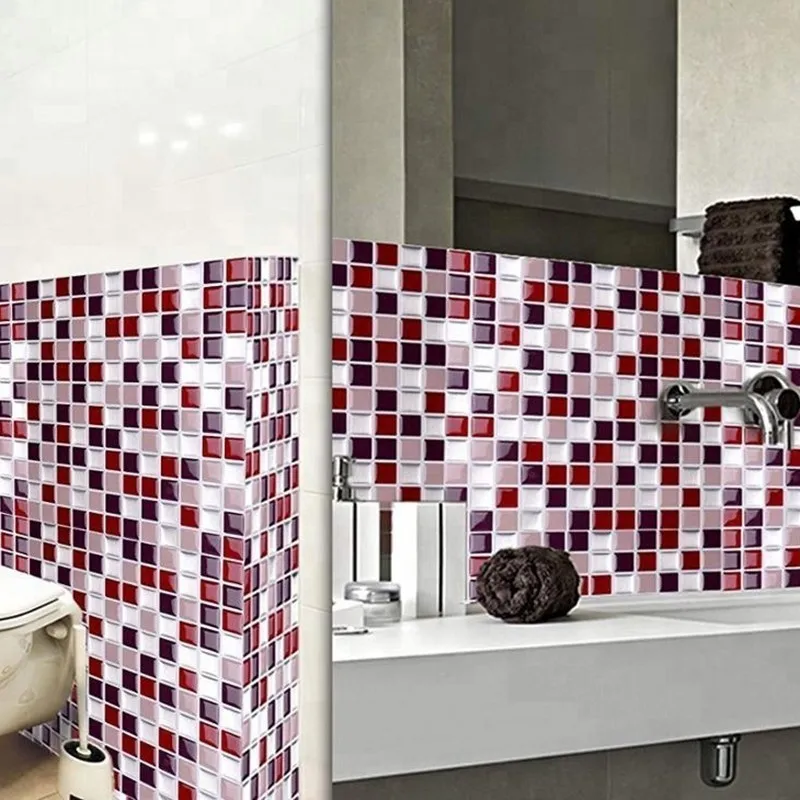 DIY Mosaic Tile Kitchen Wallpaper 3D Wall Stickers Home Decor Waterproof PVC Bathroom Decorative Self Adhesive Kitchen Stickers
