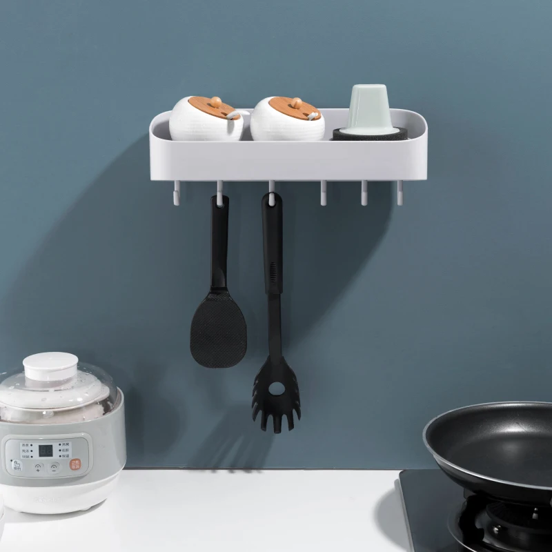 ZhangJi ذاتية اللصق المطبخ رف حمام تخزين الرف متعددة الوظائف رفوف التخزين مع السنانير قوية المنظم قابل للغسل