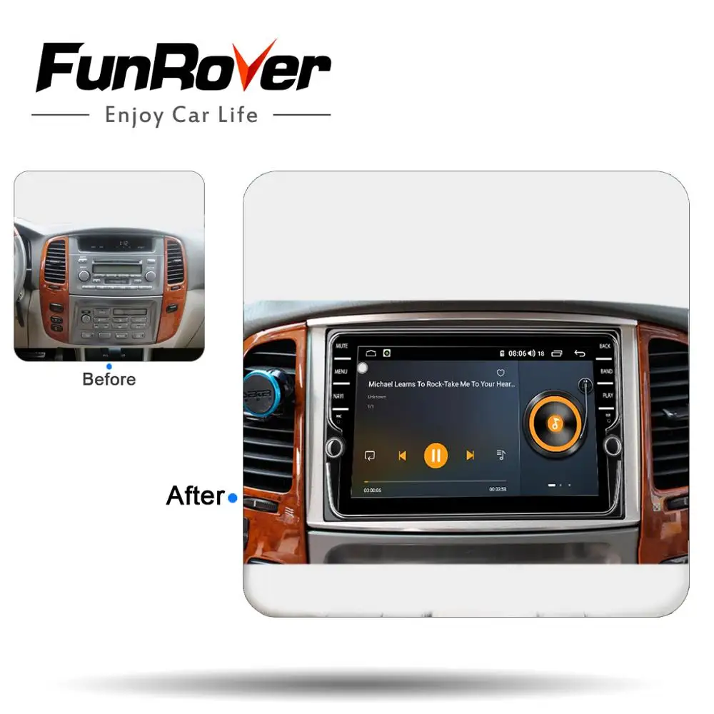 Excellent Funrover Android 9.0 Octa core Car DVD multimedia Player for Toyota LC 100 Land Cruiser 100 1998 -2006 Radio GPS DSP 4G 64G LTE 1