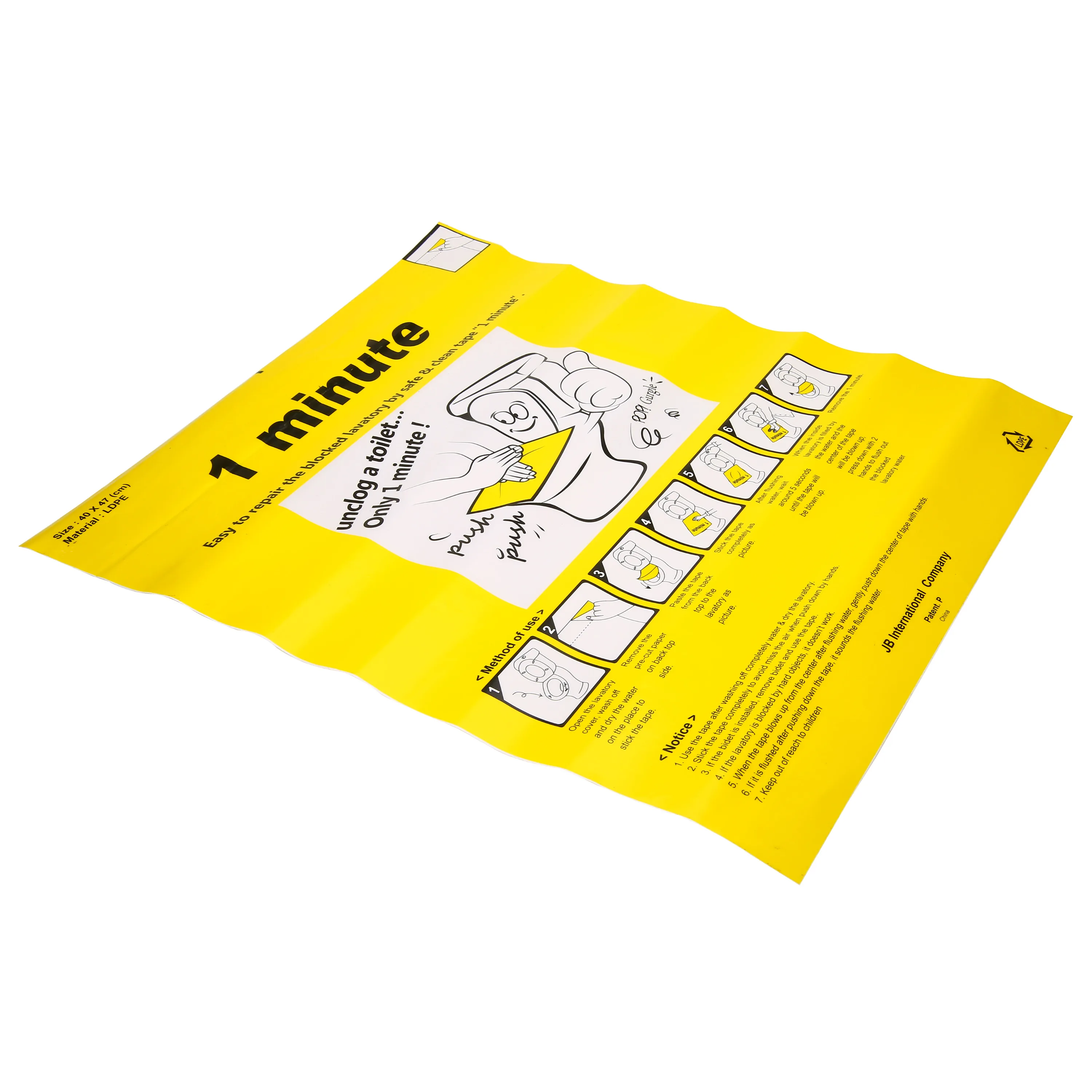 

1PC/Set Toilet Dredge Unclog Toilet Disposable Sticker Only 1 Minute Easy To Fix The Clogged Toilet With Safe Clean Film Plunger