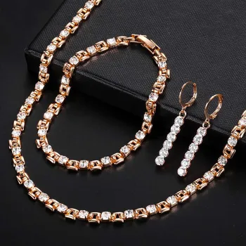 

Womens Jewelry Set Black Red Clear CZ Rose Gold Filled Earrings Bracelet Necklace Jewelry Set for Women Elegant Gift LGSM05