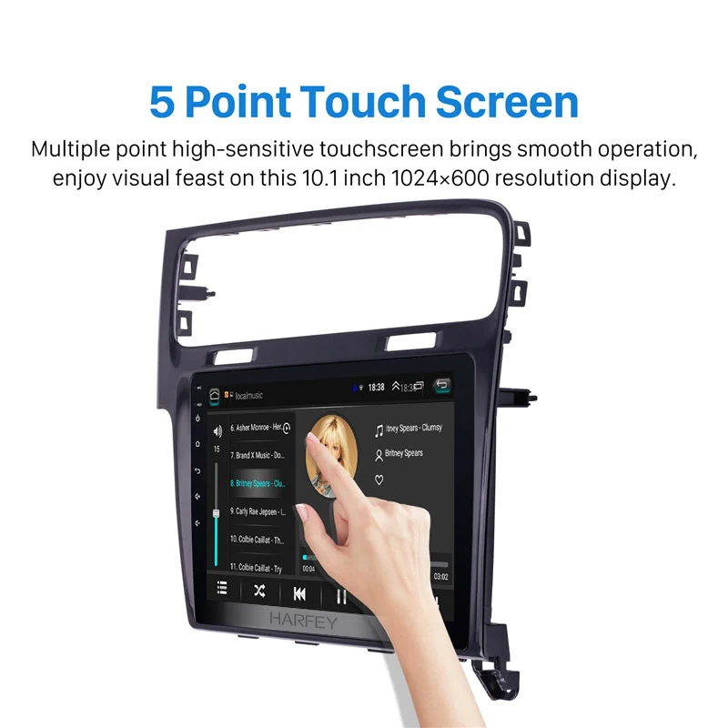 Clearance Harfey 10.1 inch 1024*600 Touch Screen Android 8.1 GPS Radio for 2013-2015 VW Volkswagen Golf 7 Car Multimedia Player with Music 2