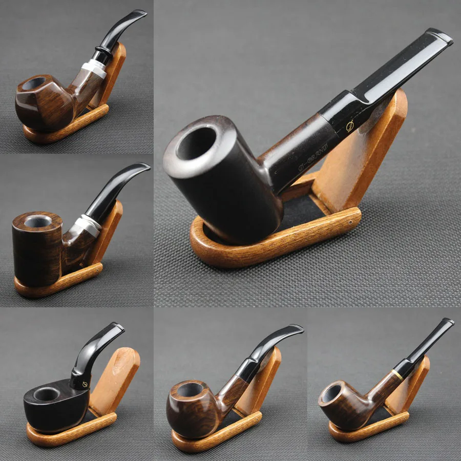 Wooden Smoking Pipe With Black Stem Oak Wood Tobacco Pipe With Filter & Pouch 