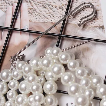 

[EAM] 2020 Spring Summer Woman New Listing Temperament Solid Color Pik Stitch Imitation Round Pearl Long Brooch Decoration LD678