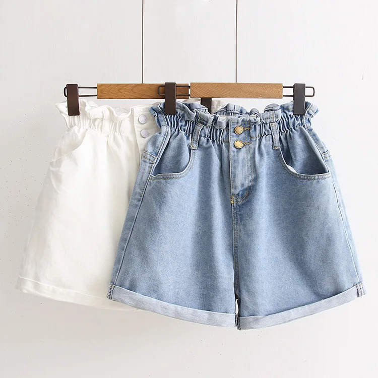 

Breif all match high waist elastic loose denim shorts women cotton 2colors S,M,L,XL 2019 summer new arrivals