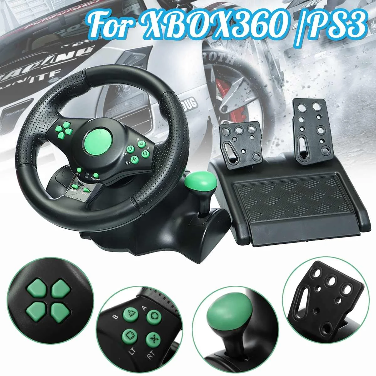

Feedback Racing Steering Wheel + Pedal Set Racing Gaming Driving PC for ps3