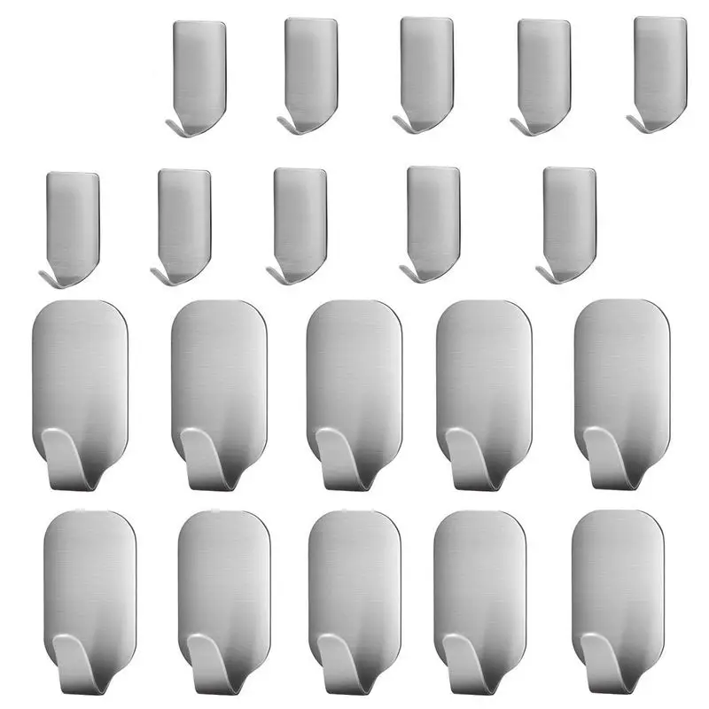 

20 PCS Adhesive Hooks, Heavy Duty Wall Hooks Stainless Steel Ultra Strong Waterproof Wall Hangers for Robe, Coat, Towel, Keys,