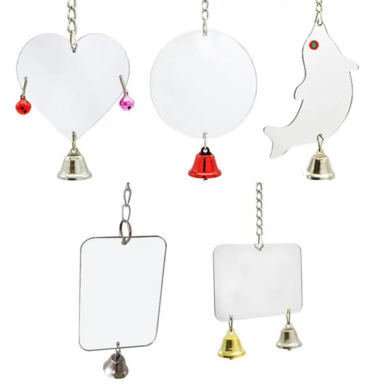 

6 Sizes Single Face Mirror Parrot Bell Toy Pet Bird Mirror Toy Swing Bird Cage Toys With Bell Hanging Cage Toy For Budgie Birds