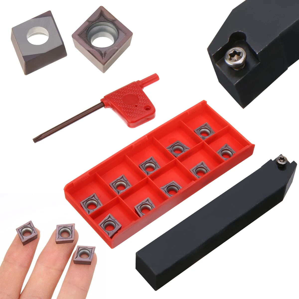

1 Set SCLCR1616H09 Lathe Turning Tool Holder Boring Bar + 10pcs CCMT09T304 Carbide Inserts + T15 Wrench for Cutting Tools