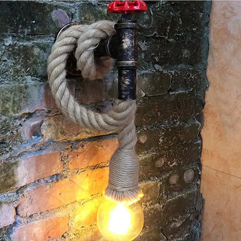 

LED Retro Water Pipe Light Cafe Restaurant Stair Aisle Corridor Industrial Hemp Rope Wall Lamp