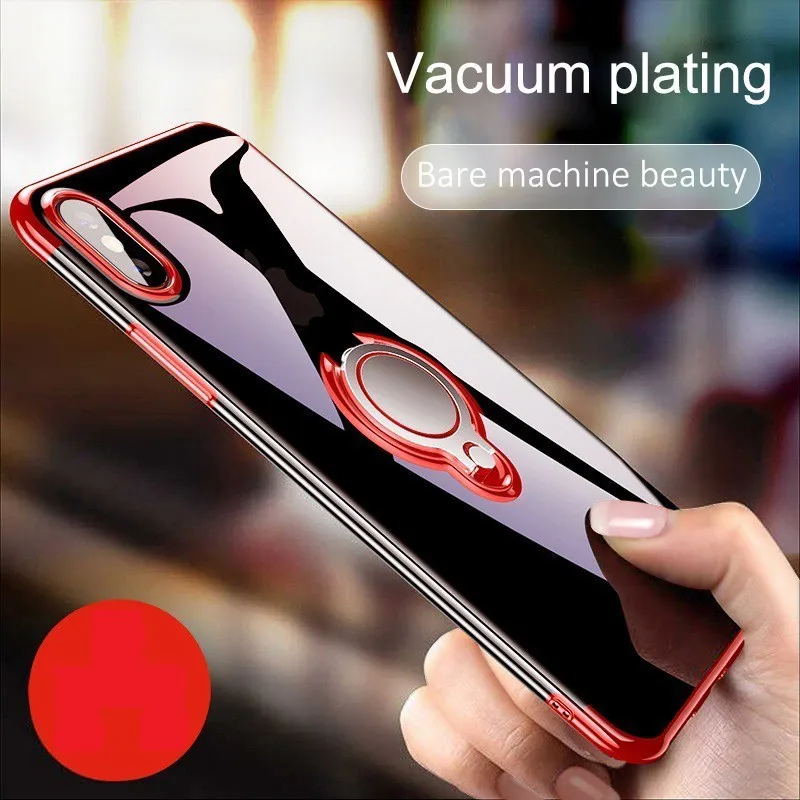 

For Iphone 7 Case Iphone Xs Max Case X 6 8 6S Plus 2019 Transparent Clear Electroplate TPU Finger Ring Case Luxury Back Cover